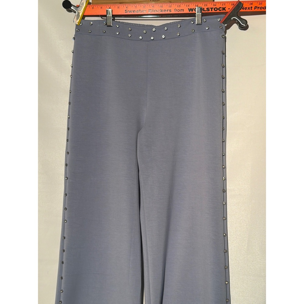 Boston Proper Soft Wide Leg Pants w/ Studded, Blue Crystal Rhinestone Size 10 - Picture 4 of 6